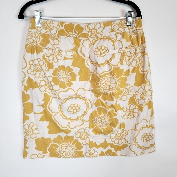 Boden A-line Mini Pencil Skirt Retro Mustard Yellow Flower Print Boho 70's Style - Picture 5 of 10